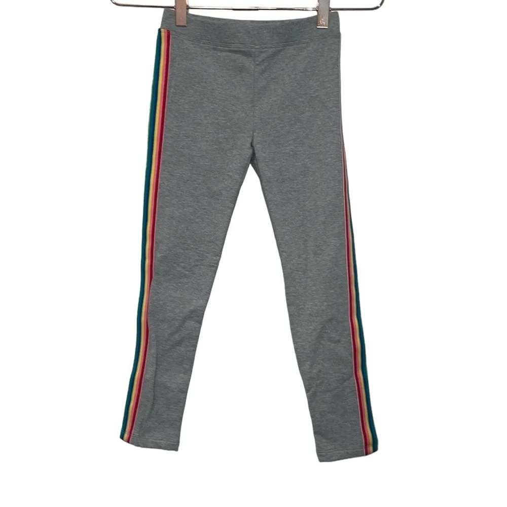Kids Crewcuts grey with rainbow stripes.  Size 6-7